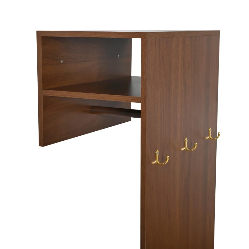 Kompaktgarderobe mit Schuhschrank, Kleiderstange, Haken und verstellbaren Böden, 115 x 38,5 x 191,5 cm, Naturfarbe