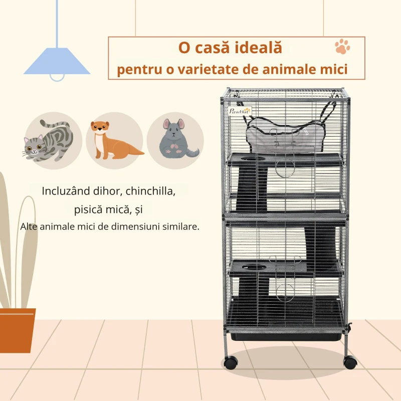 PawHut Cusca Rozatoare 52×52×113,5 cm – 4 Nivele & Tava Detasabila