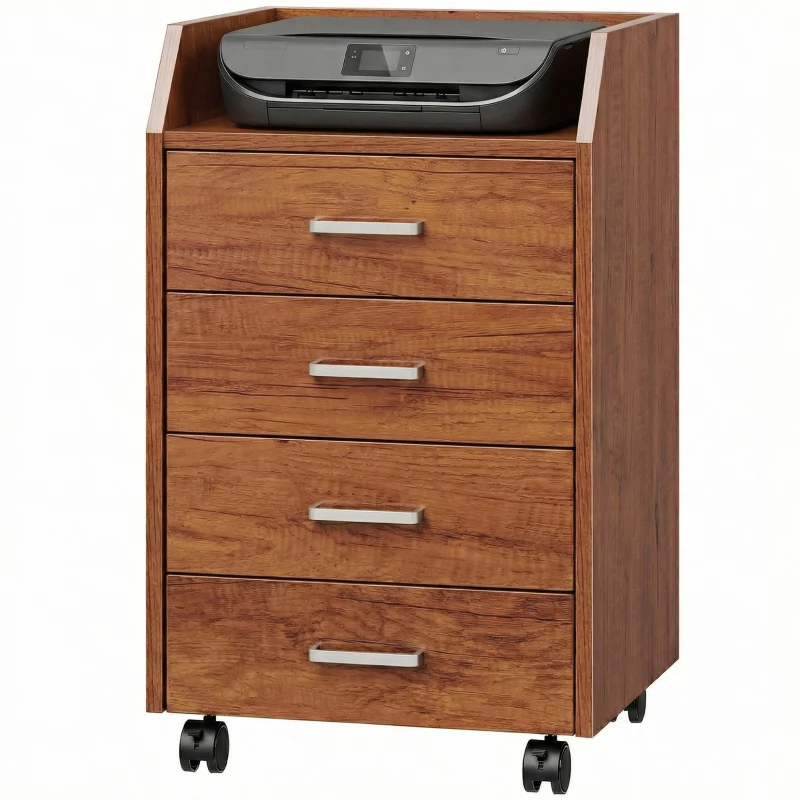 Vinsetto Cajonera de Escritorio con Ruedas Cajonera de Oficina con 4 Cajones Archivador Móvil para Estudio 40x36x65 cm Marrón