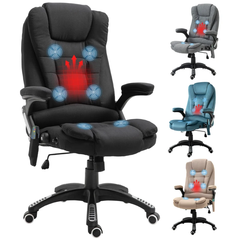 Vinsetto Silla de Masaje con 6 Puntos de Masaje con Función de Calefacción Altura Ajustable y Ruedas 68x72x110-120 cm Negro