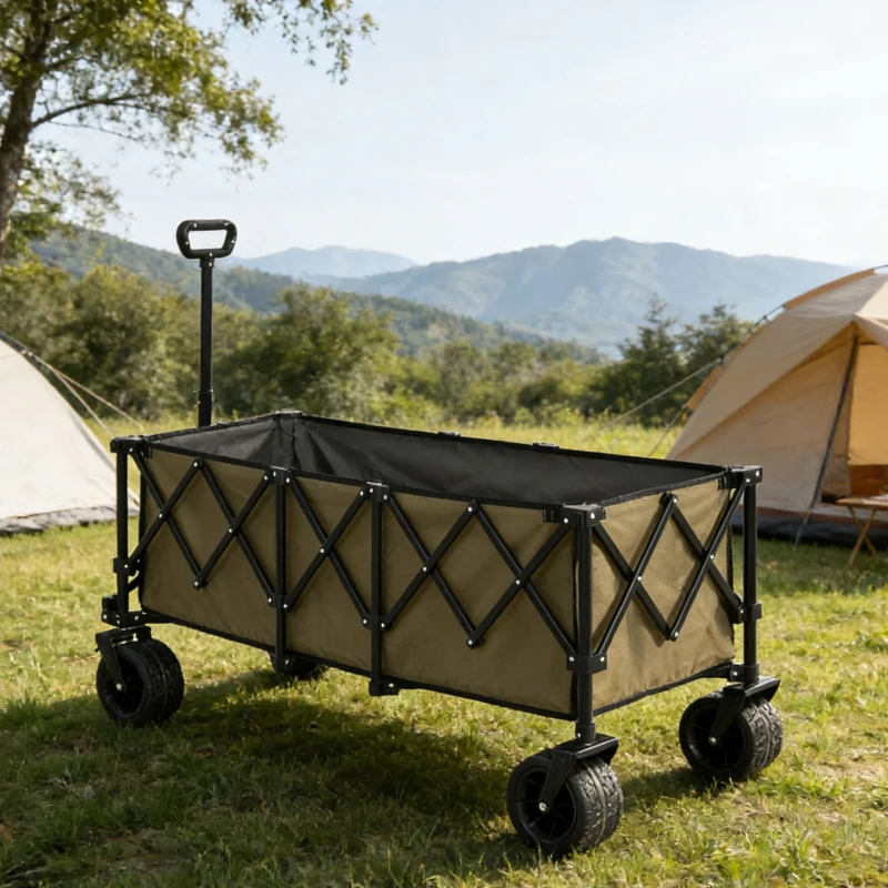 Faltbarer erweiterbarer Bollerwagen, mit viel Stauraum, 136x54x60 cm, Armeegrün