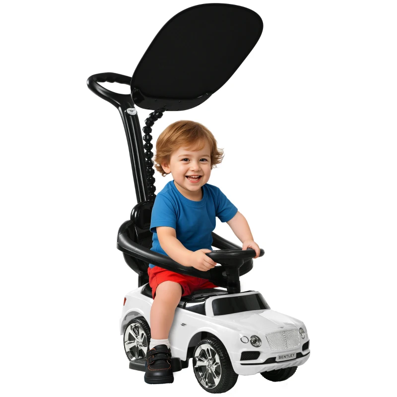 AIYAPLAY Rutschauto 3-in-1 z daszkiem, białe, z rączką do pchania