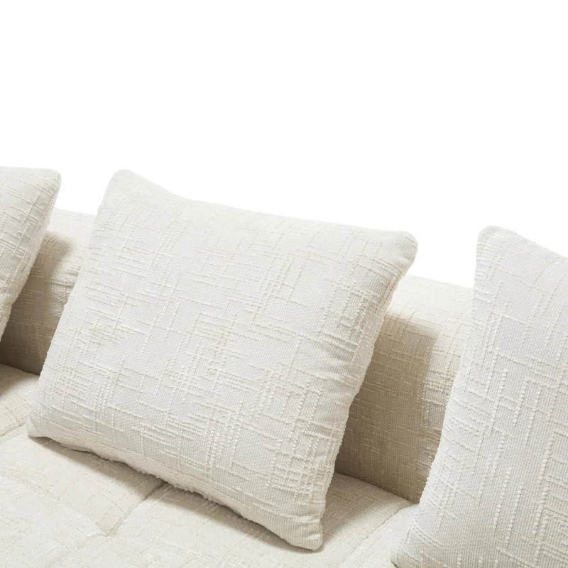 Modular L-Shaped Sofa with Deep Seating and Sleeper Function, Upholstered Lounge Couch for Living Area, 250L x 158W x 60H cm, Beige