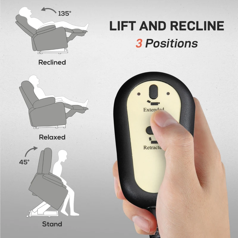 HOMCOM Fotel powerlift, fotel masujący z funkcją ogrzewania, fotel z podnóżkiem, kieszenią boczną, obicie z tkaniny, ciemnoszary