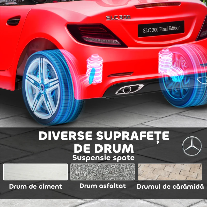 AIYAPLAY Mașină Electrică pentru Copii Licențiată Mercedes SLC 300 cu Telecomandă, din PP și Metal, 107x62.5x44 cm, Roșie(m-7)