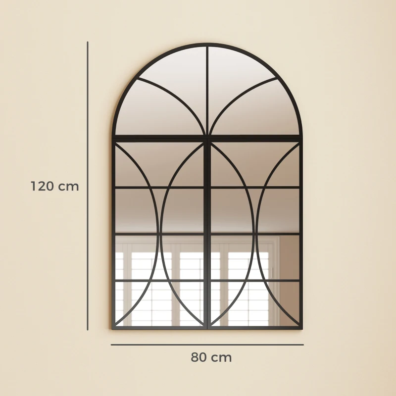 HOMCOM Miroir mural arqué 80 x 120 cm, lot de 3 pièces, miroir verrière en forme de fenêtre, verre trempé et métal, noir