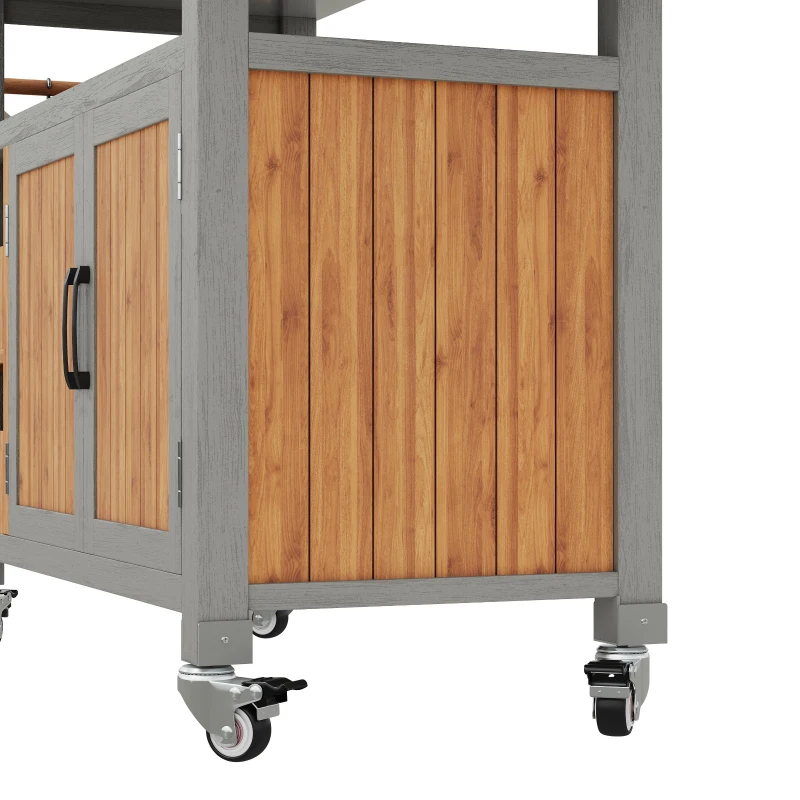 Weatherproof Serving Trolley with Extendable Side Shelf, Outdoor Side Table for Garden Parties, 100-138L x 47W x 92H cm, Natural