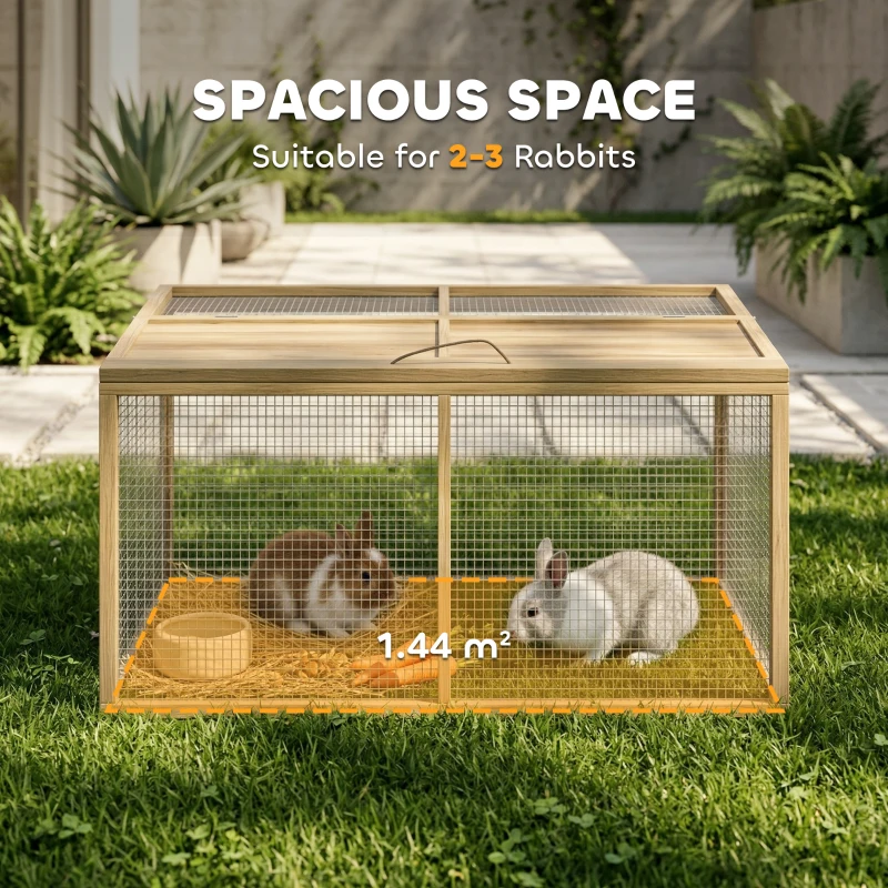 PawHut Wooden Folding Rabbit Hutch, for 2-3 Rabbits - Natural Wood