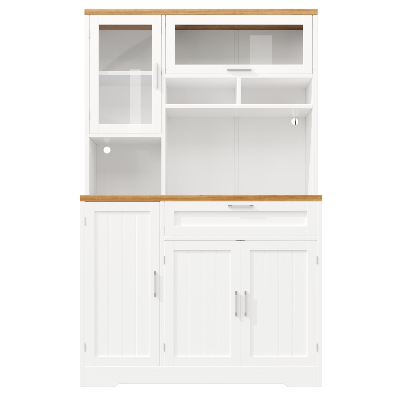 Tall Display Cabinet with 3-Door Storage and Large Worktop, Versatile Sideboard for Kitchen and Living Area, 104L x 40W x 180H cm, White
