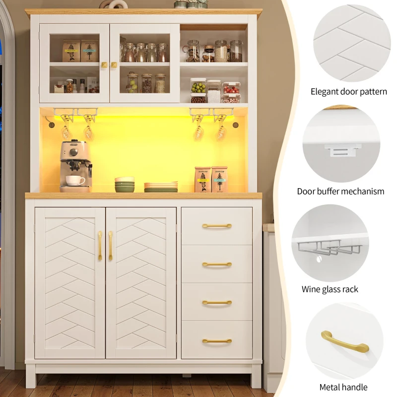 Stylish Sideboard with App-Controlled Built-In LED Light Strip, Practical Cabinet for Kitchen & Living Area, 105.5L x 40W x 180H cm, White
