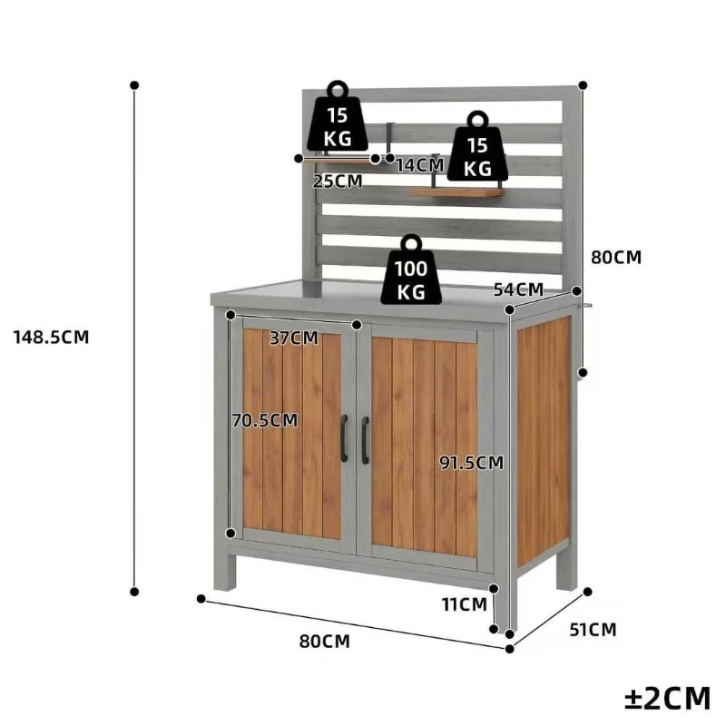 Weatherproof Garden Cabinet with Stainless‑Steel Worktop, Versatile Grilling Station for Patio and Balcony, 80L x 51W x 148.5H cm, Natural
