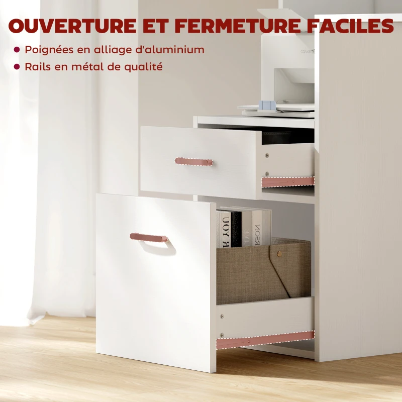 HOMCOM Bureau informatique, bureau avec rangement, 2 tiroirs, étagères ouvertes et tablette d'imprimante, 137x55x92cm, blanc