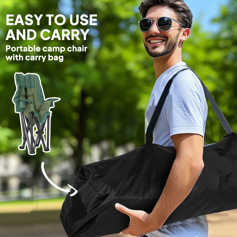 Folding Camping Chair z kieszenią i uchwytem na kubek, Zielony