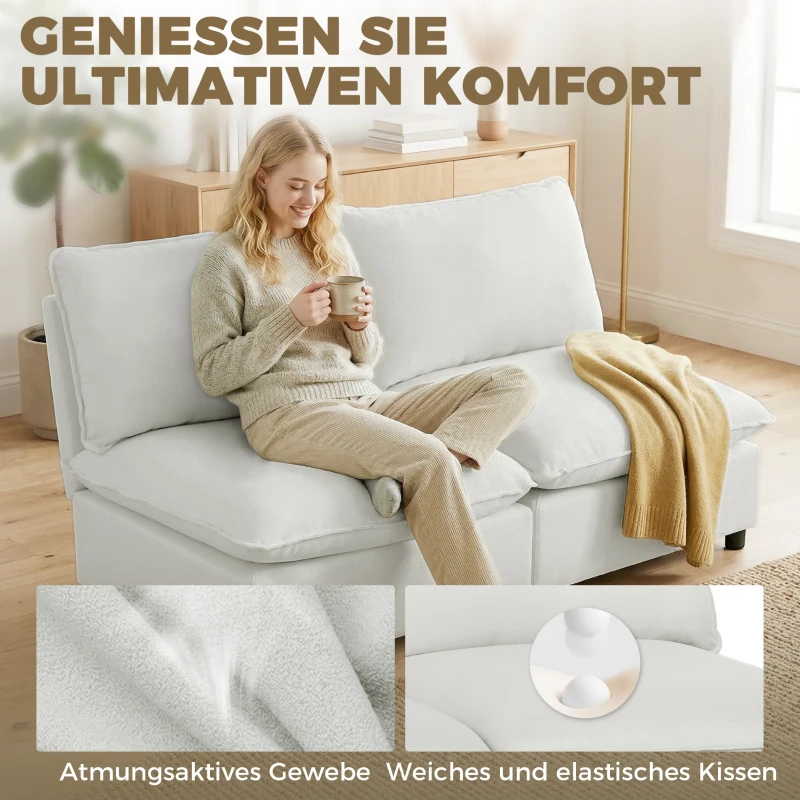 HOMCOM 2-Sitzer-Sofa, 146 cm Kunstleder-Modularsofa mit breiter und tiefer Sitzfläche, dicken Kissen, einfache Montage, Grau