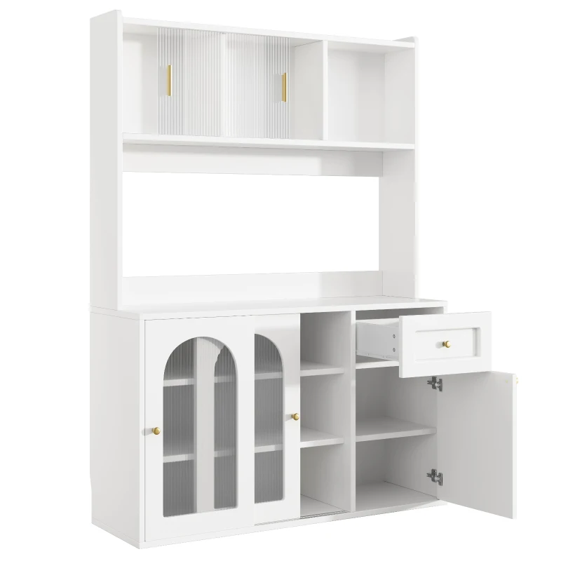 Stylish Kitchen Cabinet with App-Controlled LED and Music-Sync Lighting, Tall Buffet Sideboard for Living Area, 120L x 35W x 167H cm, White