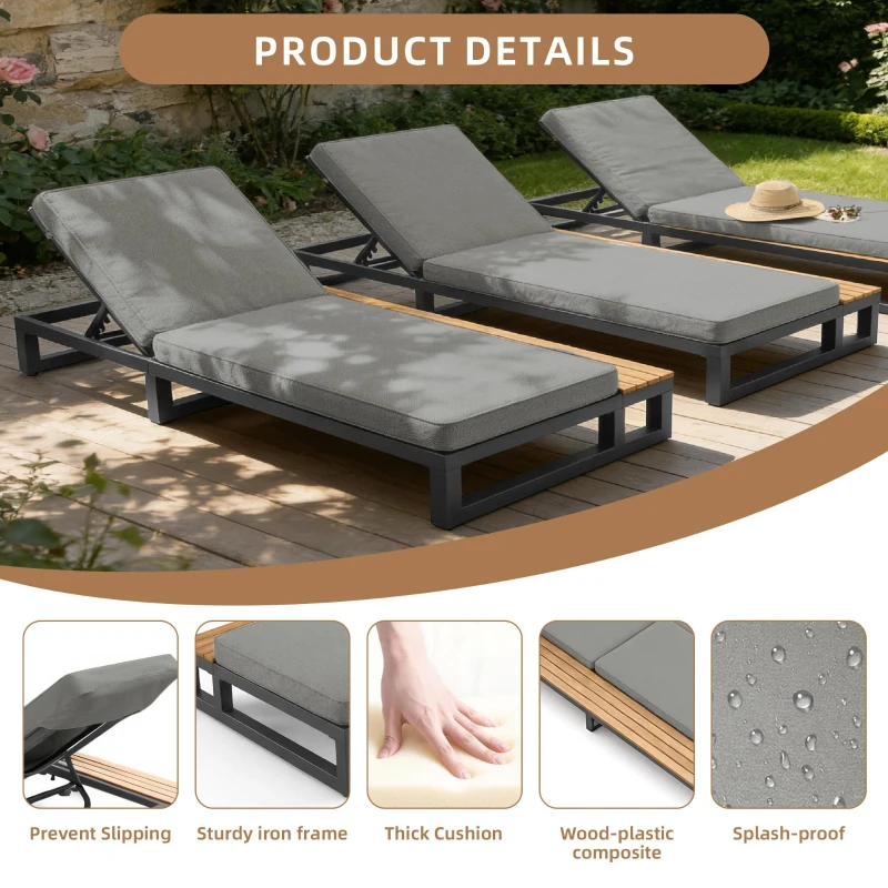 Outdoor Daybed Sun Lounger with 4-Position Adjustable Backrest, Waterproof Sofa Bed for Garden or Poolside, 184L x 79.5W x 73H cm, Gray