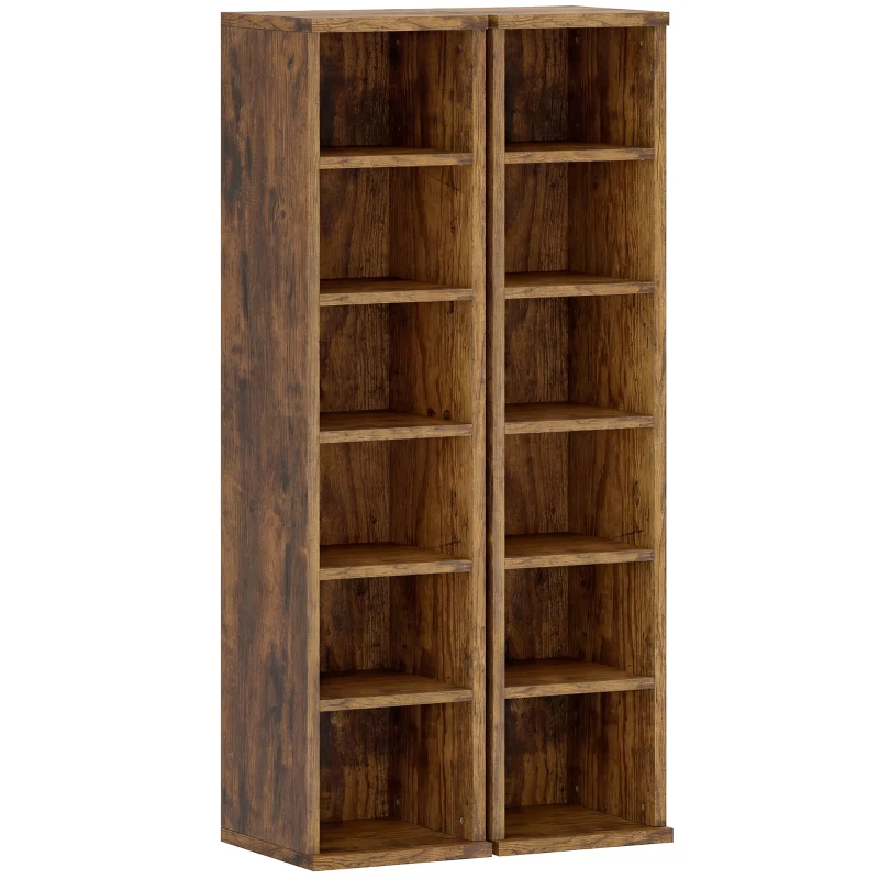 HOMCOM Lot de 2 étagères colonnes armoire de rangement CD-DVD 12 compartiments 21 x 22,5 x 88,5 cm capacité 204 CD marron