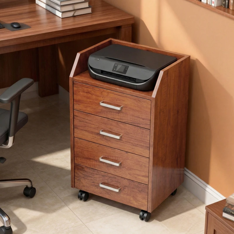 Vinsetto Cajonera de Escritorio con Ruedas Cajonera de Oficina con 4 Cajones Archivador Móvil para Estudio 40x36x65 cm Marrón