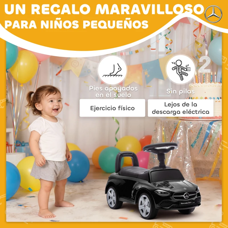 AIYAPLAY Correpasillos para Niños de 18-36 Meses Mercedes-Benz Clase C con Bocina Sonidos de Motor y Espacio de Almacenaje Negro