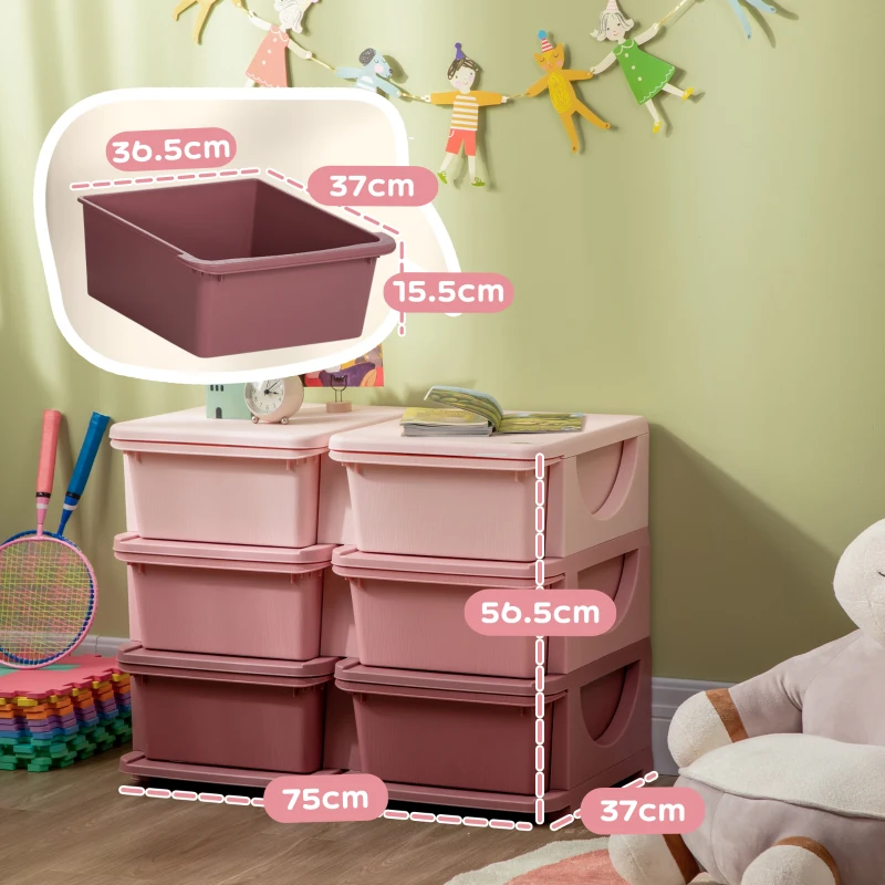HOMCOM Kids Storage Unit, with Six Drawers - Pink