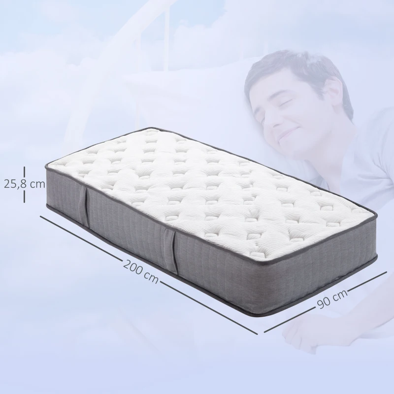HOMCOM Materac 90x200 cm, wysokość 25,8 cm, 7-strefowy, ergonomiczny, z zdejmowanym, nadającym się do prania pokrowcem
