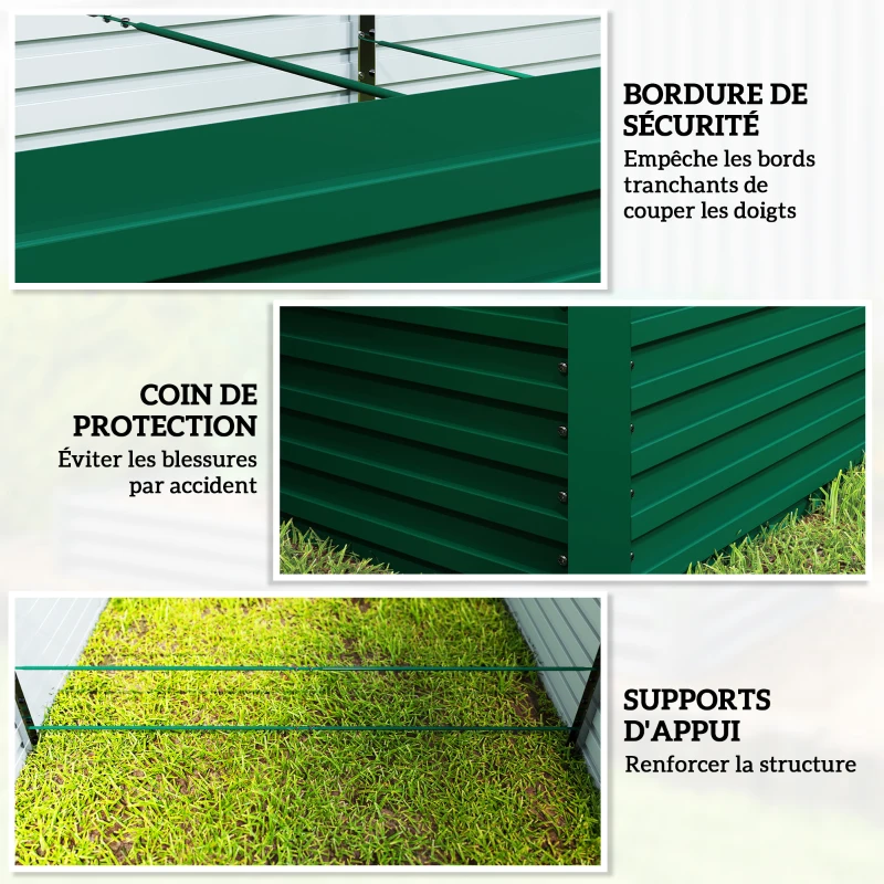 Outsunny Jardinière surélevée galvanisée rectangulaire pour l'extérieur - fond ouvert - 240 x 120 x 60cm, vert