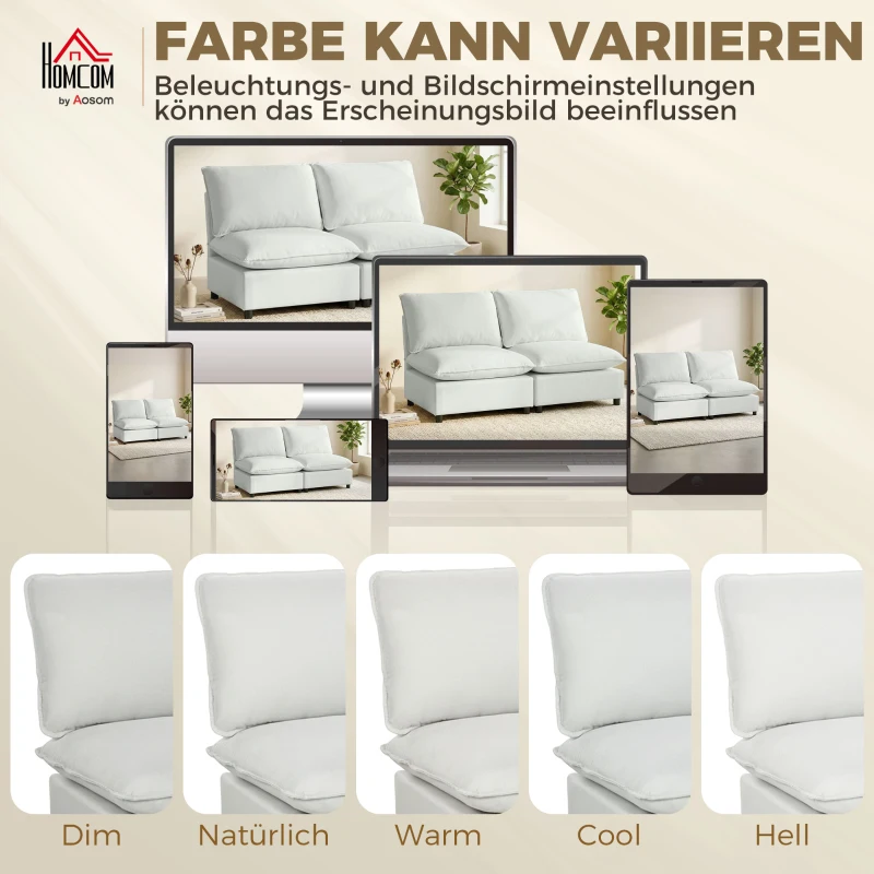 HOMCOM 2-Sitzer-Sofa, 146 cm Kunstleder-Modularsofa mit breiter und tiefer Sitzfläche, dicken Kissen, einfache Montage, Grau