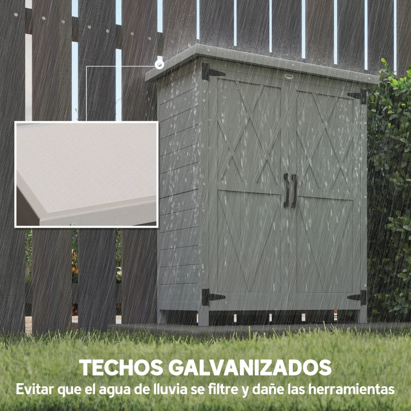 Outsunny Caseta de Jardín de Madera 75x40x90 cm Armario para Almacenaje de Herramientas con 4 Estantes 2 Puertas Gris
