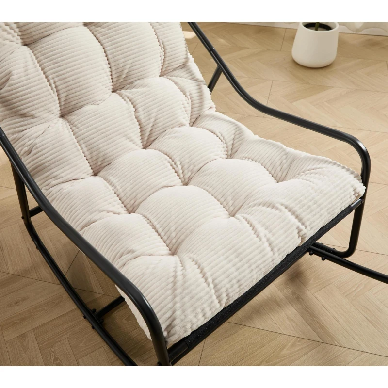 Sedia a dondolo da esterno con cuscino confortevole, per soggiorno, camera da letto, sala lettura, 75x116x82 cm, Bianco