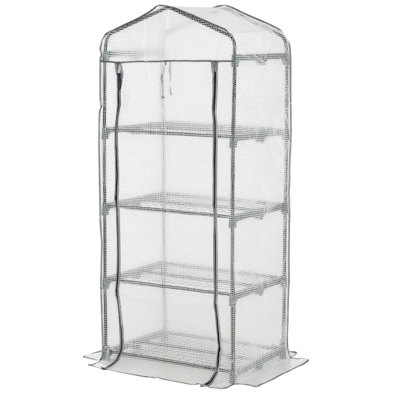 Outsunny 4 Tiers Mini Portable Greenhouse - Compact Plant Grow Shed with Metal Frame and PE Cover, 160H x 70L x 50W cm, White