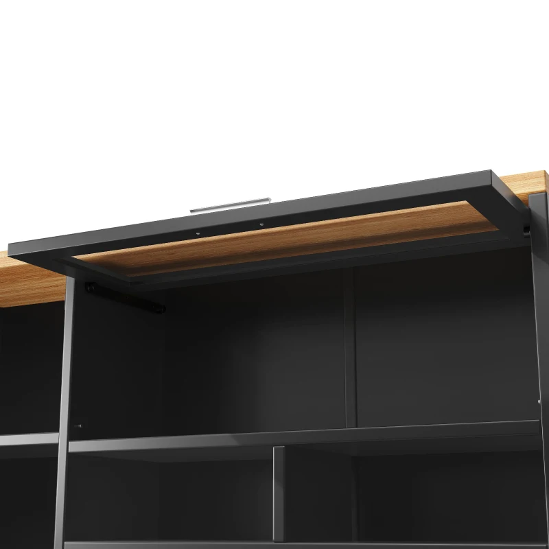 Tall Display Cabinet with USB-Powered App-Controlled LED Lighting, Modern Sideboard for Kitchen, Living Areas, 104L x 40W x 180H cm, Black