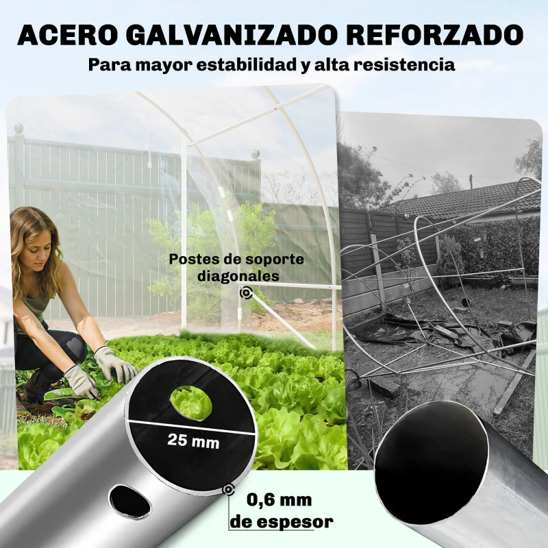 Outsunny Invernadero de Túnel 6x3x2 m con 2 Puertas Enrollables Estructura de Acero Galvanizado Cubierta PE Anti-UV Transparente
