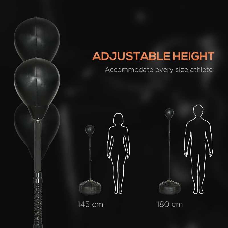 SPORTNOW Punching Ball de Podea cu Bază Reumplută și Ventuze, Înălțime Reglabilă 145-180 cm, Negru