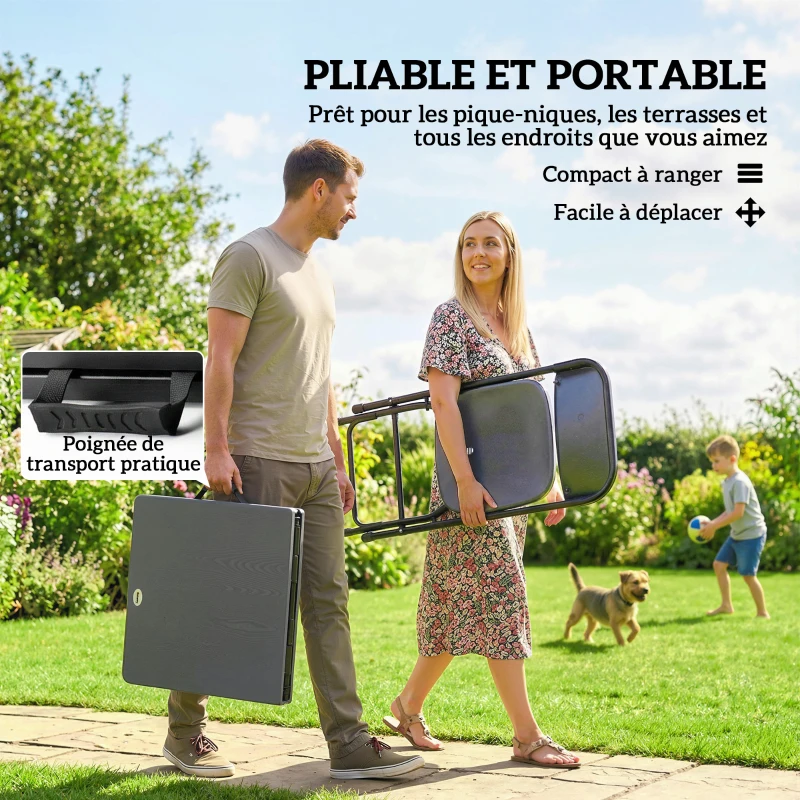 Outsunny Salon de jardin extérieur table de jardin extérieure avec 4 chaises pliables table réglable en hauteur 118 cm gris foncé