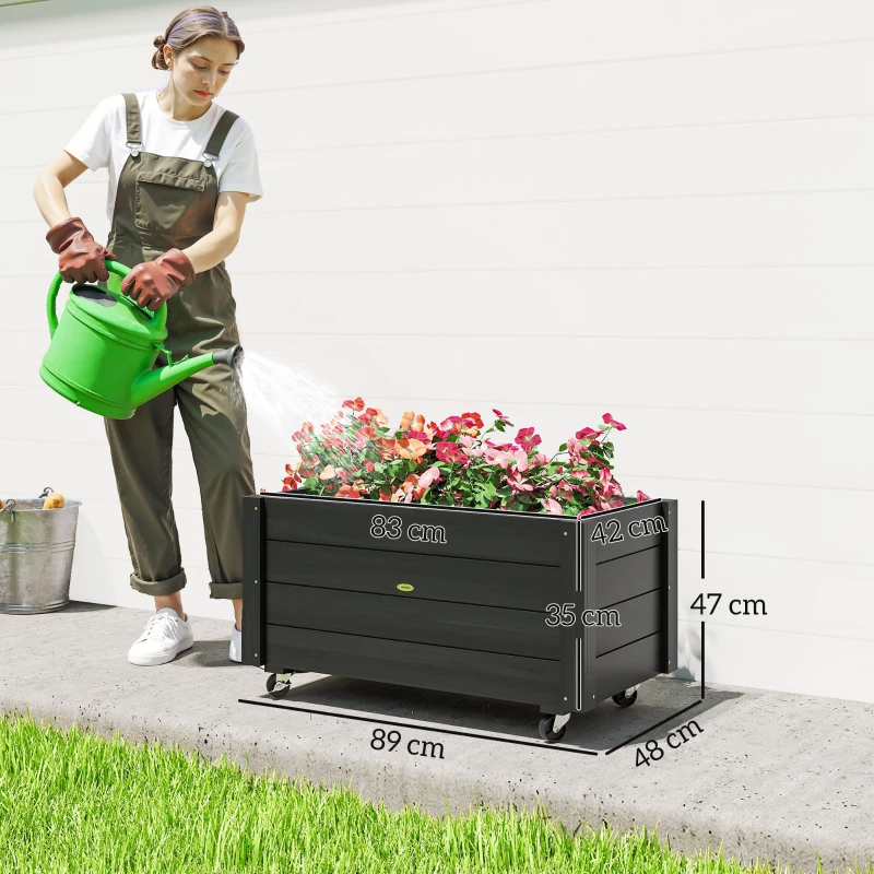 Outsunny Jardinera de Madera de Exterior con Orificios de Drenaje y Tela no Tejida para Flores Plantas 89x48x47 cm Negro