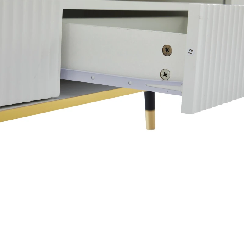 Modern TV Entertainment Center with 4 Doors & Drawer, Spacious TV Stand for Living Room or Bedroom, 200L x 40W x 46H cm, White