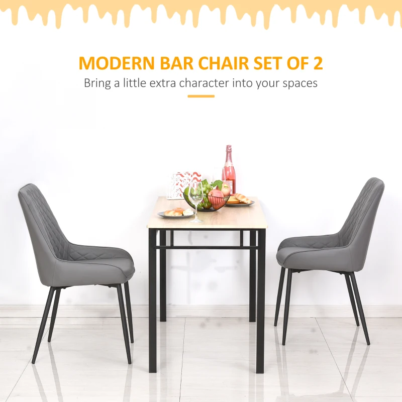 HOMCOM Set Of 2 Quilted PU Leather Dining Chairs with Metal Frame 4 Legs Foot Caps Home Seating Modern Stylish Executive Grey