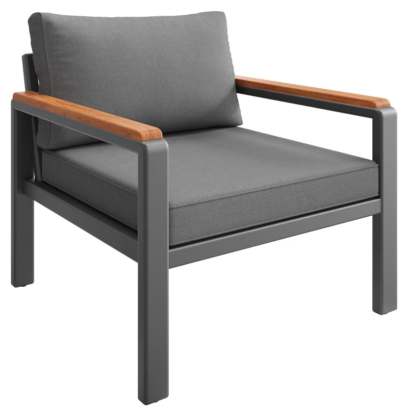 Modular Outdoor Garden Sofa Set with Aluminium Frame, Sturdy Lounge Set with Acacia Wood Coffee Table, 150L x 81.5W x 76H cm, Gray