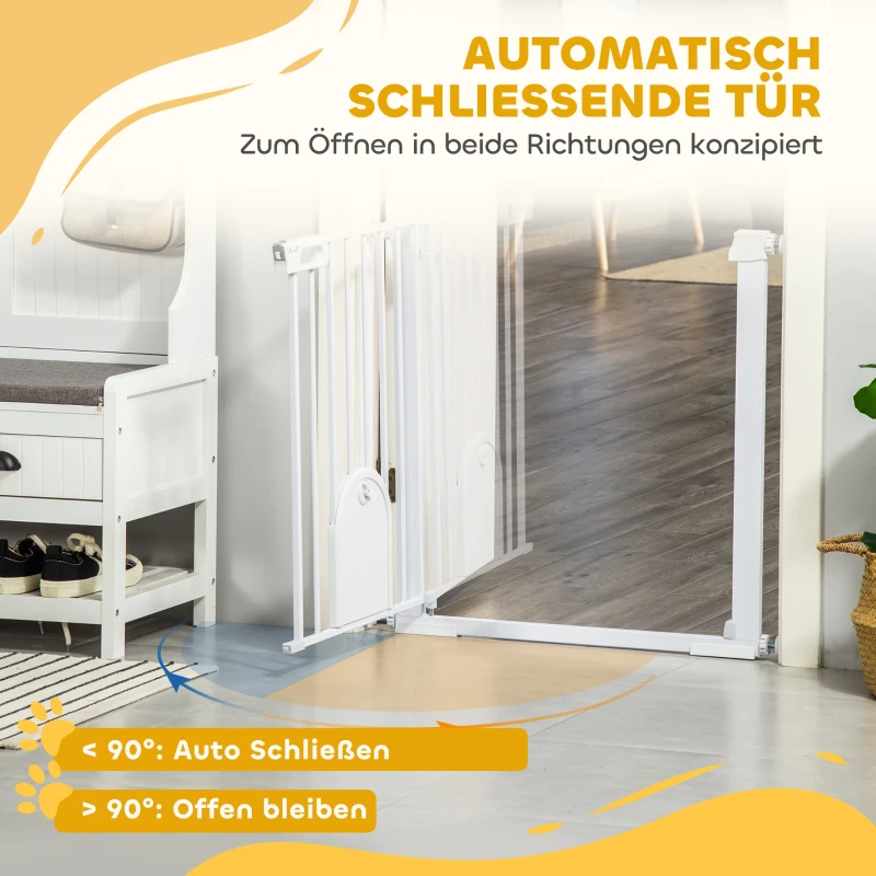 PawHut Absperrgitter für Haustiere, verstellbar, mit kleiner Tür, Stahl, Kunststoff, Weiß(m-5)