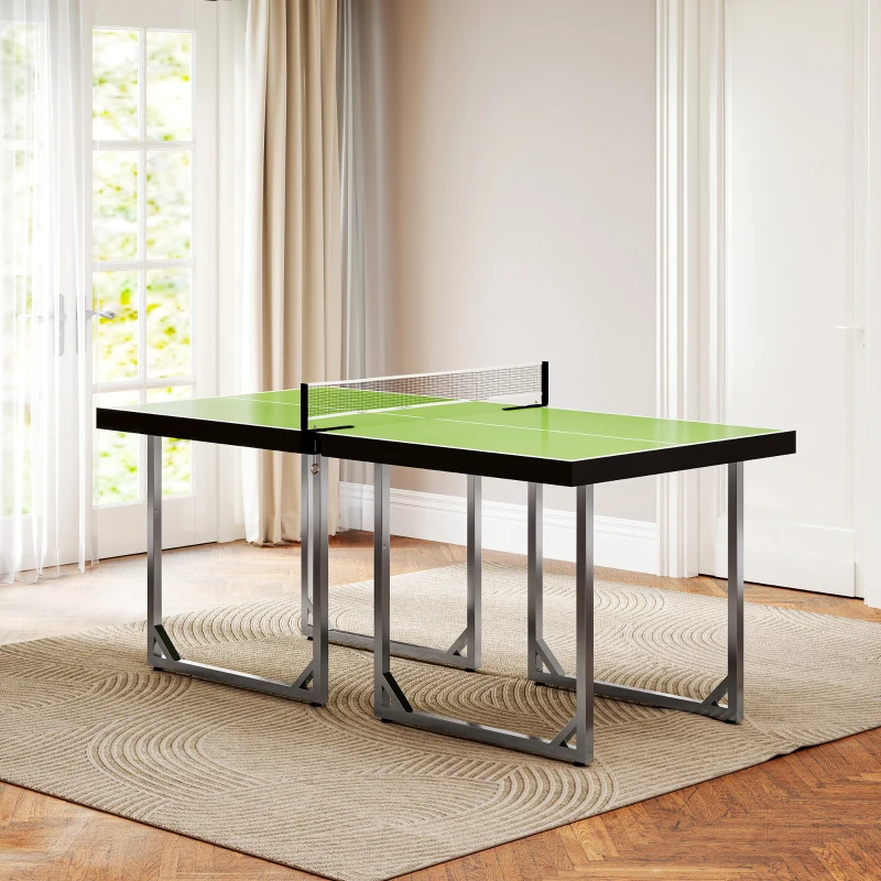 HOMCOM Mesa de Ping-Pong Plegable con Red y Marco de Acero Fácil de Transportar para Interior y Exterior 182x91x76 cm Verde