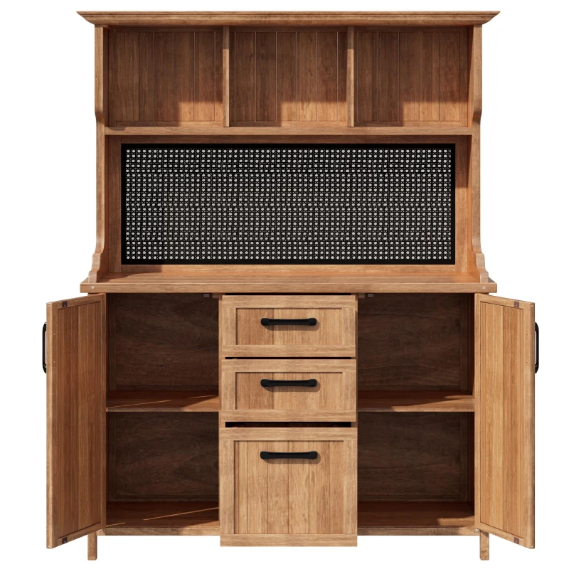 Freestanding Outdoor Cupboard with Drawers, Pegboard and Shelves, Sturdy Storage Cabinet for Kitchen, 120L x 50W x 185H cm, Natural
