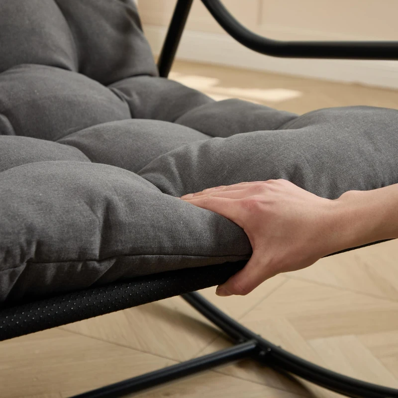 Sedia a dondolo da esterno con cuscino confortevole, per soggiorno, camera da letto, sala lettura, 75x116x82 cm, Grigio