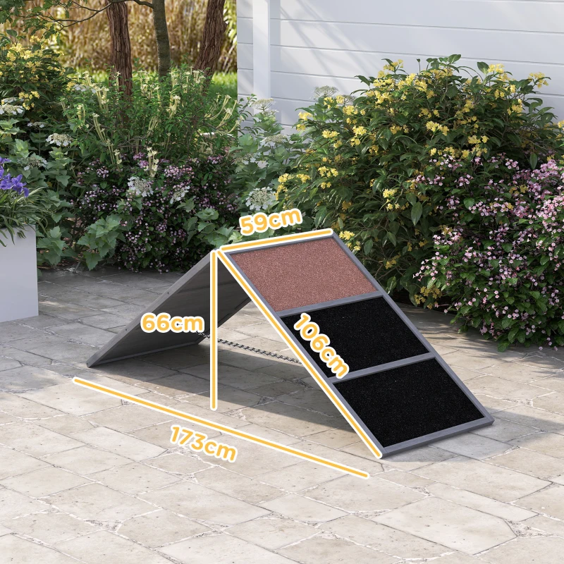 PawHut Rampa agility dla psów, regulowana wysokość, sprzęt agility z antypoślizgową powierzchnią, do 40 kg, 173 x 59 x 66 cm, szary
