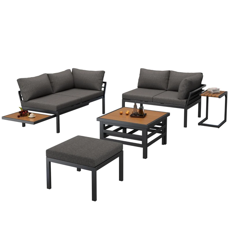 4-5 Seater Outdoor Furniture Set with Extendable Lift-Top Coffee Table, Versatile Outdoor Sofa Set for Patio, 224L x 56W x 65H cm, Gray