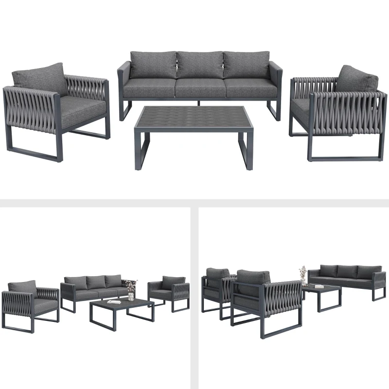 Stylish Garden Furniture Set with Galvanised Metal Frame, Comfortable Garden Sofa Set for 5 People, 167L x 61W x 63H, Gray