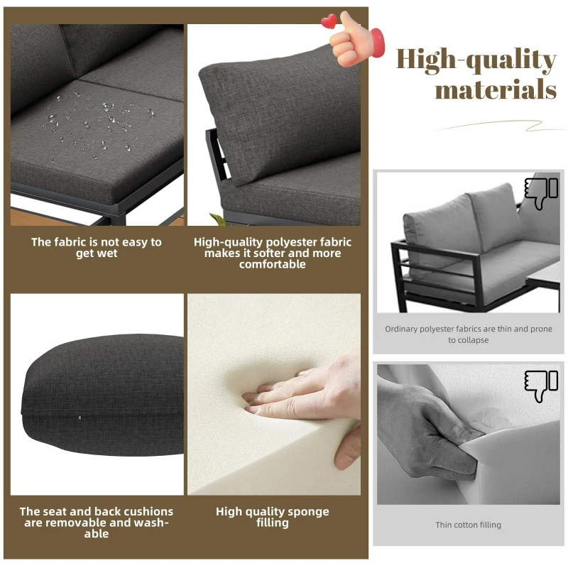 4-5 Seater Outdoor Furniture Set with Extendable Lift-Top Coffee Table, Versatile Outdoor Sofa Set for Patio, 224L x 56W x 65H cm, Gray