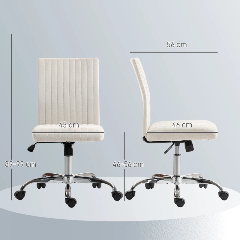 HOMCOM Chaise de bureau sans accoudoirs, fauteuil de bureau, hauteur réglable et pivotant 360°, 43 x 56 x 89-99 cm, crème