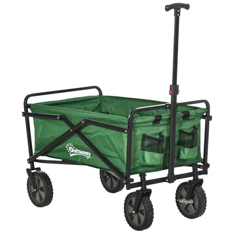 Outsunny Chariot à roulettes pliable chariot de transport à roulettes charge 40 kg poignée ajustable 83 x 50 x 99 cm vert foncé