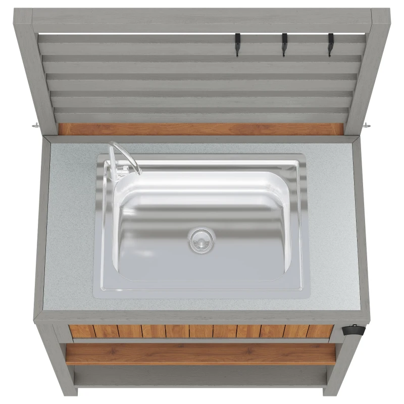 Weatherproof Garden Cabinet with Large Work Surface, Outdoor Kitchen Sideboard with Adjustable Shelves, 80L x 51W x 148.5H cm, Natural