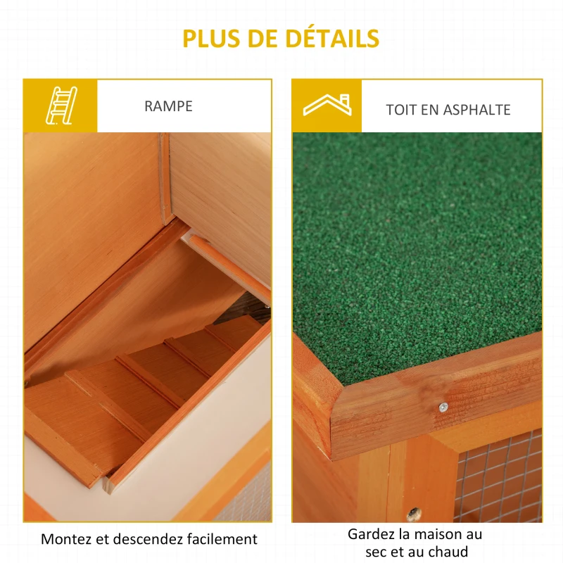 PawHut Clapier à lapin cage à lapin 2 étages plateau coulissant rampe et toit ouvrant 90L x 45l x 80H cm